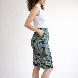 Nicole Miller Pop Art Abstract Artelier Patterned Ruched Shirred Skirt, Sz- 8